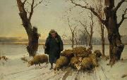 unknow artist Schafer mit seinen Schafen im Schnee oil painting reproduction